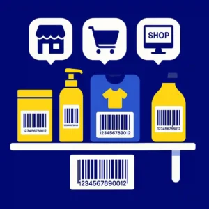 Produkte mit EAN-Barcodes im Regal – ideal für Onlinehandel, Einzelhandel und Produktkennzeichnung